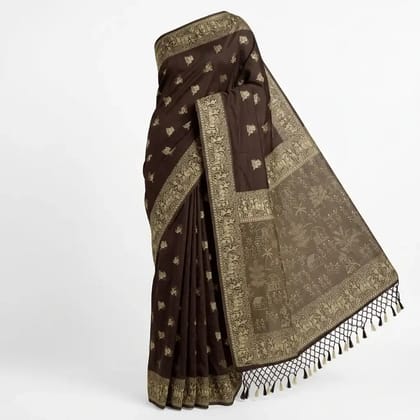 Brown Printed Odisha Handloom Saree | Ethnic Woven Cotton