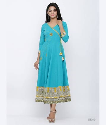 Yash Gallery Pack of 1 Cotton Embroidered Angrakha Women's Kurti - ( Green )