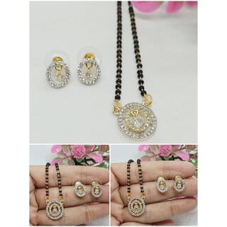 Premium Quality AAA CZ Stones Round Shape Mangalsutra Earrings Chain Set