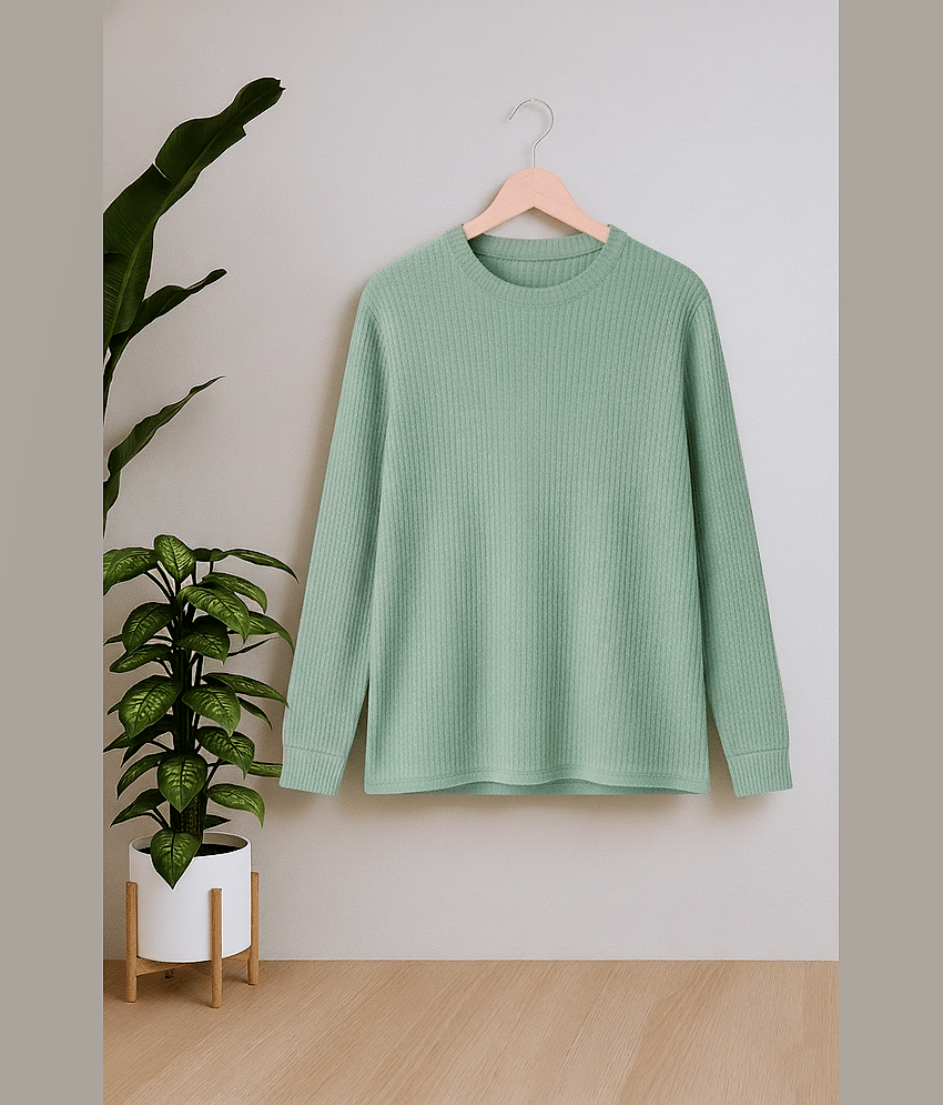 Try This Men Cotton Blend Regular Fit Solid T-Shirt ( Sea Green )