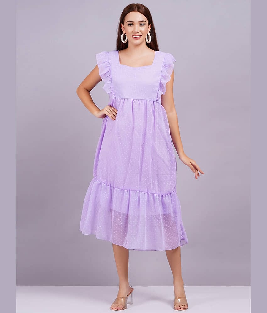 HIGHLIGHT FASHION EXPORT Women Georgette Solid Fit & Flare Dress ( Purple )