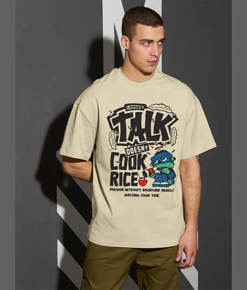 Leotude Men Cotton Blend Oversized Fit Printed T-Shirt ( Beige )