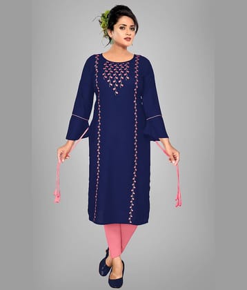 HAYA - Navy Rayon Women's Straight Kurti ( Pack of 1 )