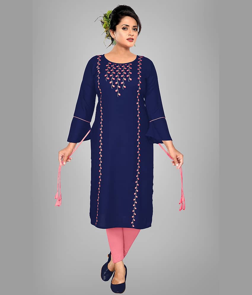 HAYA - Navy Rayon Women's Straight Kurti ( Pack of 1 )