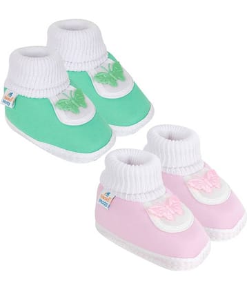 Neska Moda Set of 2 Pair Baby Boys & Baby Girls Butterfly Cotton Booties For 12 to 24 Months (Green,Pink)