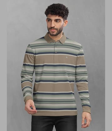 BULLMER Pack of 1 Cotton Blend Regular Fit Striped Full Sleeves Men's Polo T Shirt ( Green )