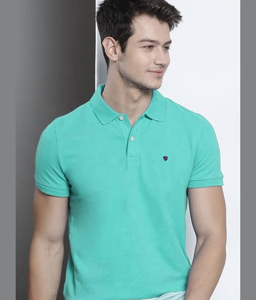 Merriment Pack of 1 Cotton Blend Regular Fit Solid Half Sleeves Men's Polo T Shirt ( Aqua )