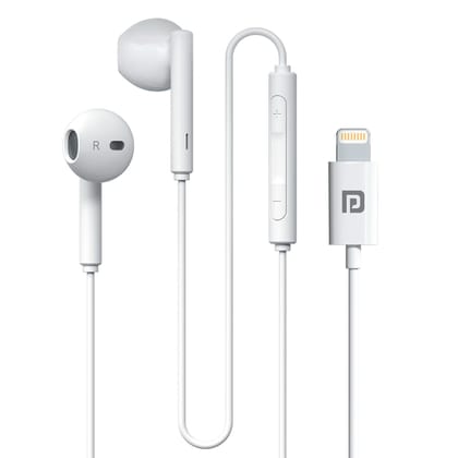 Portronics Conch Theta L 8 Pin Wired Earphone With In Line HD Mic (White)
