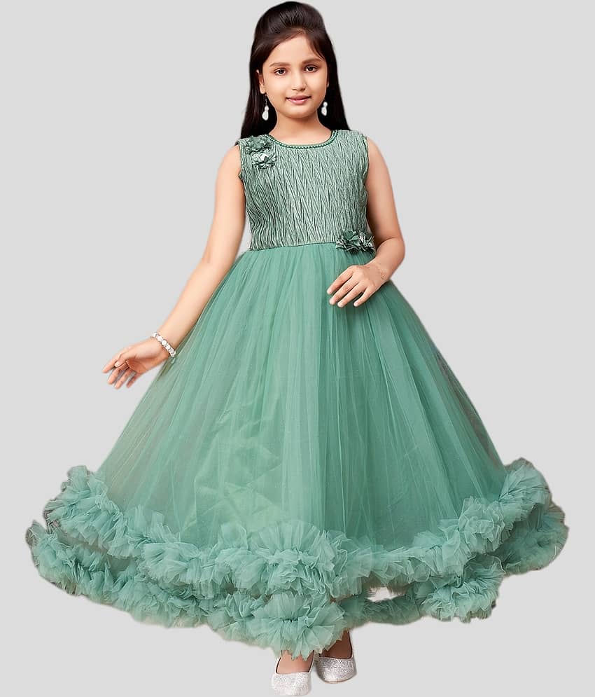 Aarika Net Fit And Flare Dress For Girls ( Pack of 1 , Green )