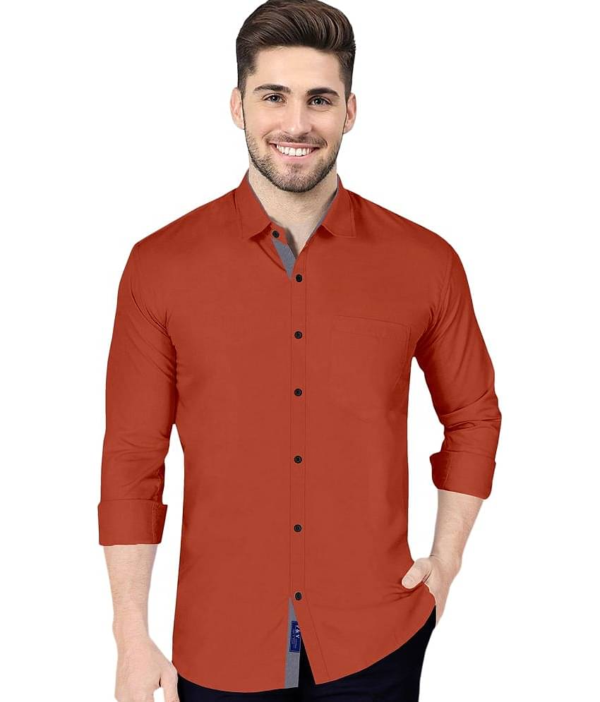 P&V CREATIONS Cotton Blend Regular Fit Solids Men's Casual Shirt - Orange ( Pack of 1 )