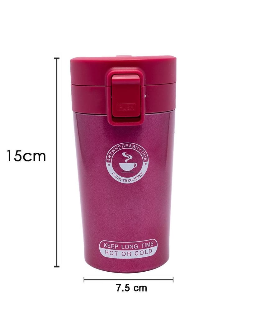 Mug, with Sipper Lid, Tea & Coffee Mug, Red, Stainless Steel, 330 mL