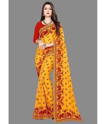 ANAND SAREES Georgette Printed Saree With Unstitched Blouse Piece ( Red )