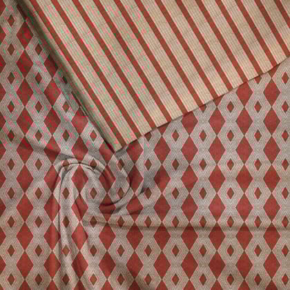 Orange Diamond trellis Unstitched Suit Set-Silk Satin
