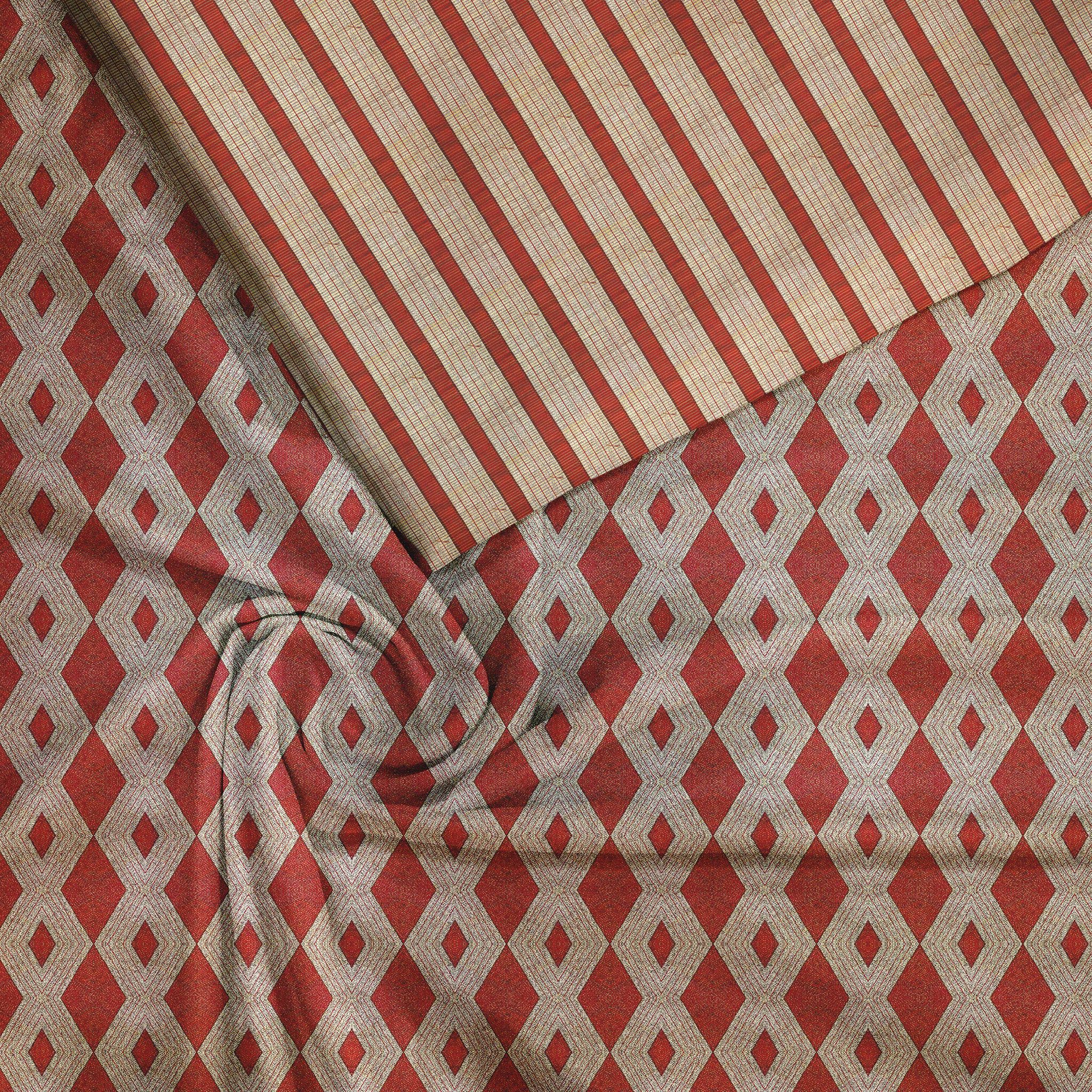 Orange Diamond trellis Unstitched Suit Set-Silk Satin