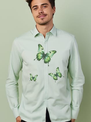 Printed Smart Casual Green Shirt-PASTELGREEN / S