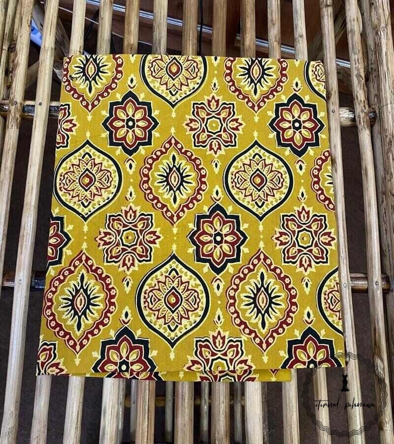 Ajrakh Cotton Fabric For Kurta-Mustard