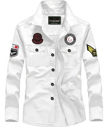 Greenflair Cotton Blend Regular Fit Self Design Full Sleeves Men's Casual Shirt - White ( Pack of 1 )