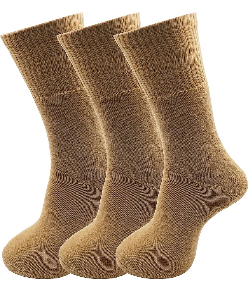 RC. ROYAL CLASS - Cotton Men's Solid Khaki Mid Length Socks ( Pack of 3 )