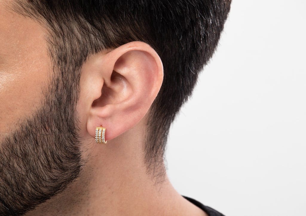 Three Line Boxed Hoop Earring For Men (1 Pc Only)