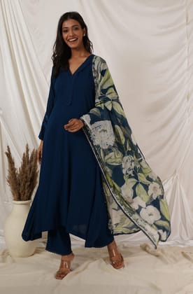Royal Blue  Floral Dupatta