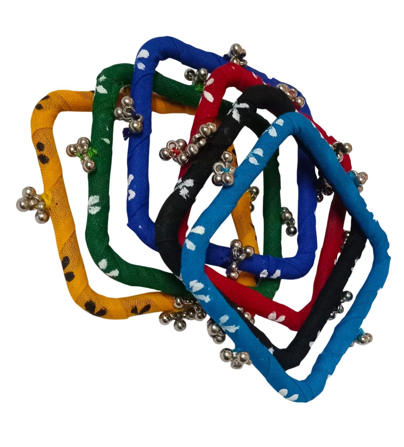 Vibrant Fabric Bangles Collection - Colorful Square Bangles with Decorative Silver Beads