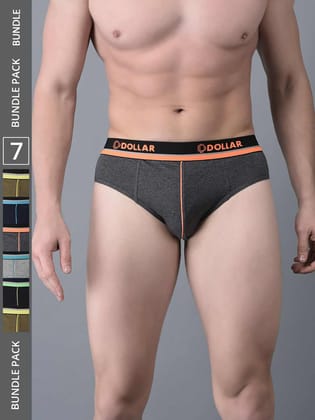 Men's Assorted Pack of 7 Combed Cotton Solid Brief With Illuminating Waistband Logo