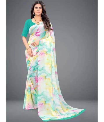 Sitanjali Lifestyle Georgette Dyed Saree With Unstitched Blouse Piece ( Yellow )