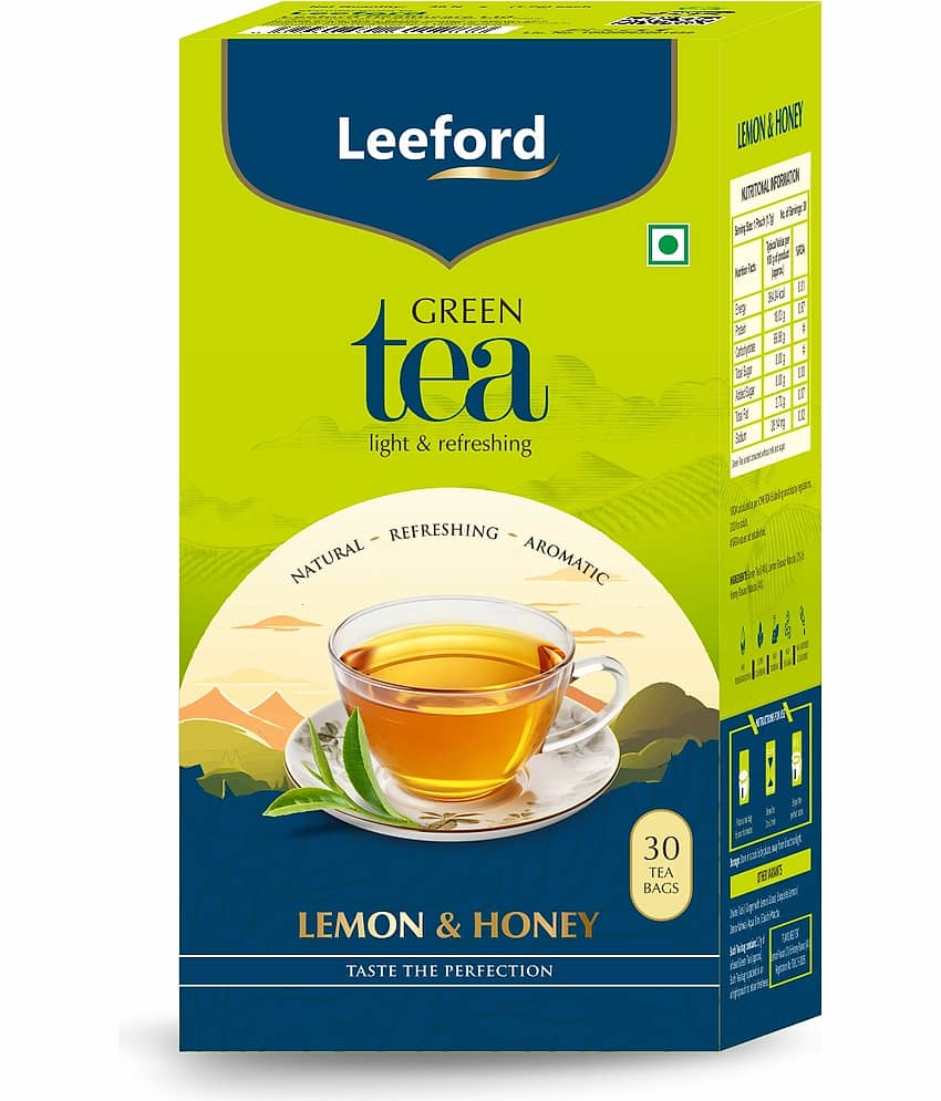 Leeford Lemon & Honey Green Tea - Supports Weight Management, Detox, lemon & honey (30 Tea Bags)