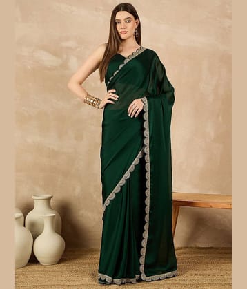 DIKONA DESIGNER Chiffon Embroidered Saree With Unstitched Blouse Piece ( Purple )