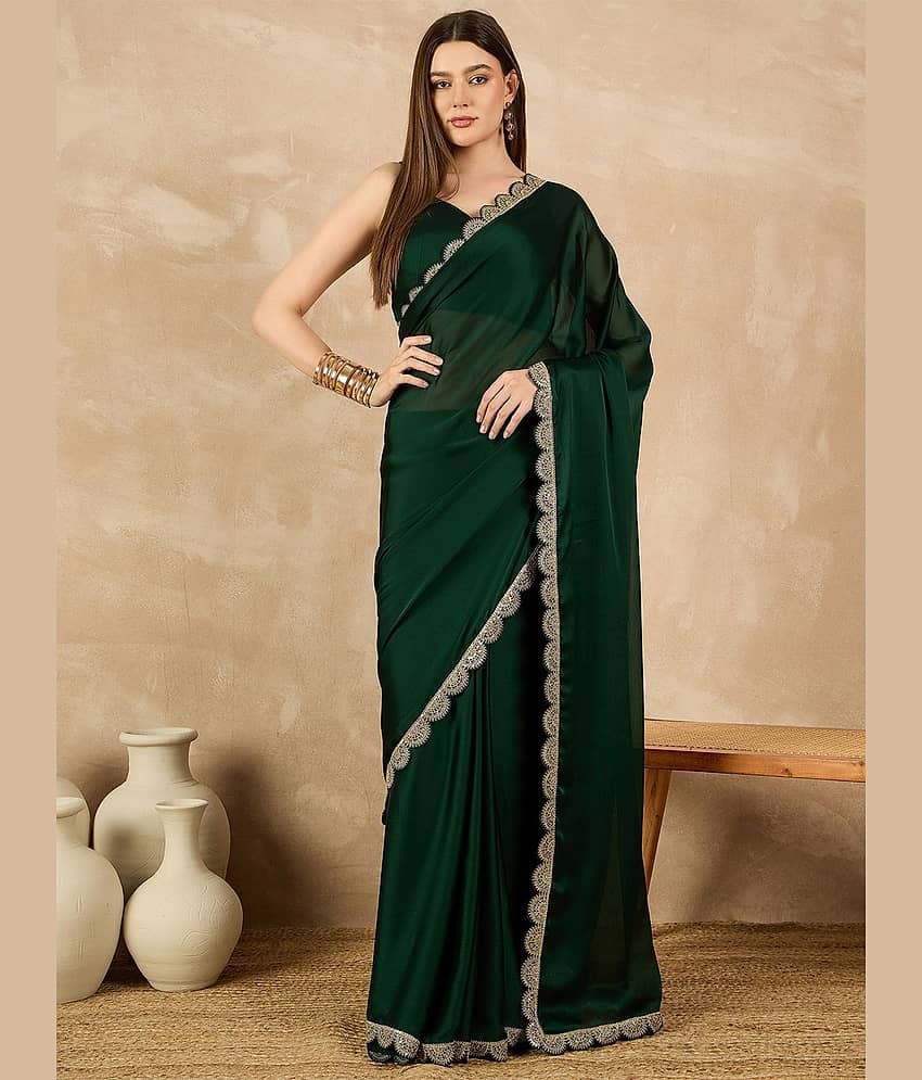 DIKONA DESIGNER Chiffon Embroidered Saree With Unstitched Blouse Piece ( Purple )