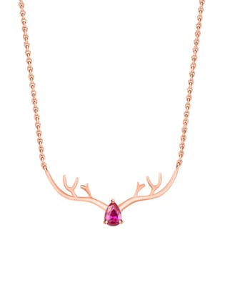 Ornate Jewels Rose Gold Ruby Deer Necklace For Women