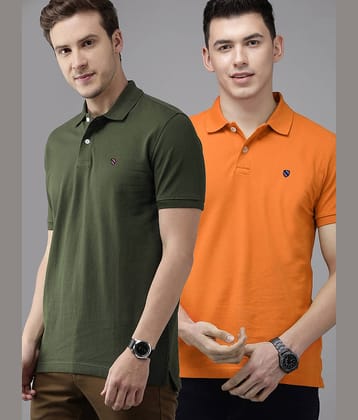 Merriment Pack of 2 Cotton Blend Regular Fit Solid Half Sleeves Men's Polo T Shirt ( Orange )
