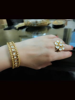 Single leaf shaped uncut polki with both sides ruby stones adjustable kada