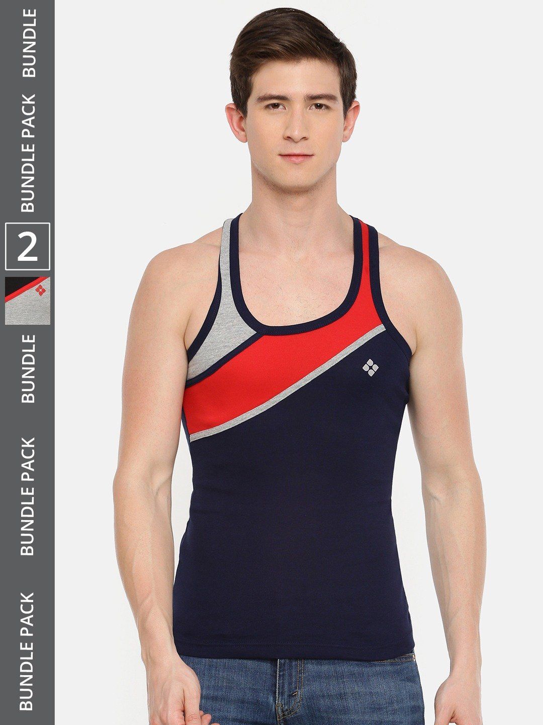 Men's Assorted Pack of 2 Solid Combed Cotton Racerback Styled Gym Vest