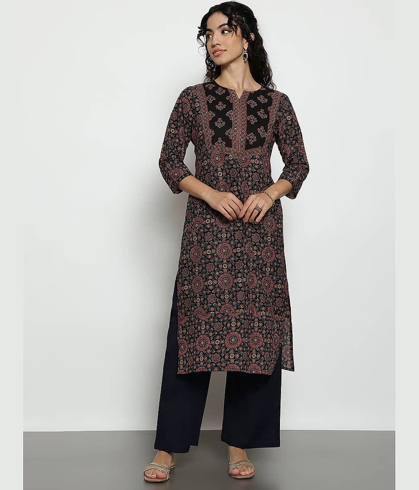 Vbuyz Women Cotton Printed Straight Kurti ( Aqua Blue )