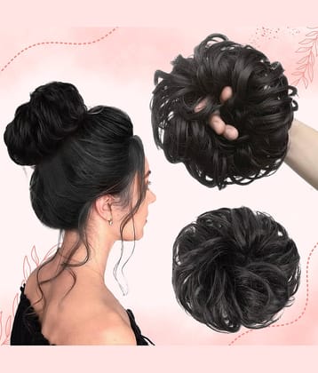 Messy Bun Artificial Hair Scrunchies, Rubber Band-1Pc(Black)