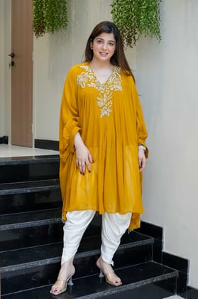 Rehem Mustard Embroidered Dhoti Set-XXL
