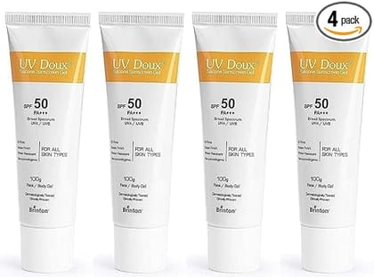 Brinton Healthcare UvDoux Face & Body Sunscreen gel with SPF 50 PA+++ in Matte Finish and Oil Free Formula| Protection against UVA/UVB Rays100gm x Pack of 4