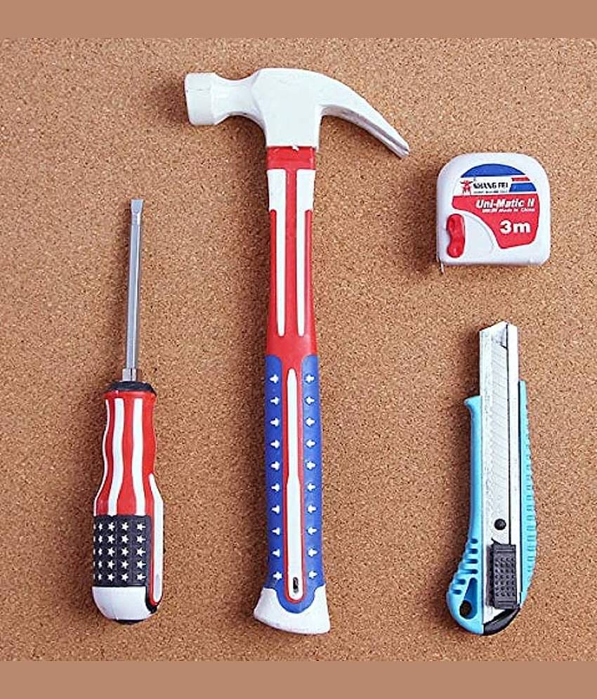 Saykhus 4pc Hand Tool Kit (Hammer,2 in1 Screwdriver,3 Mtr Measuring Tape & Cutter)