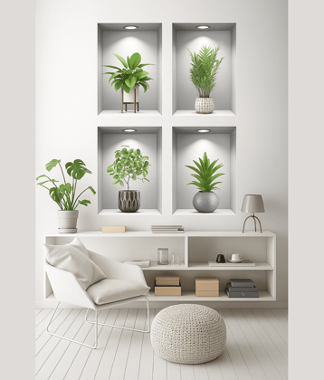 Potted Plants Wall Sticker Green Leaves for Office Living Room Bedroom Self Adhesive Sticker  (Pack of 1)