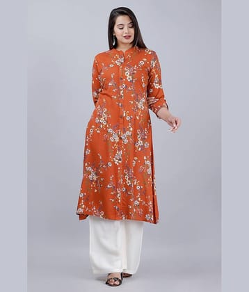 MAUKA - Brown Front Slit Rayon Women's Stitched Salwar Suit ( Pack of 1 )