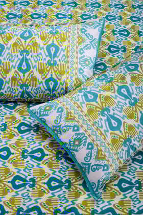 Ikkat Alfas Olive Cotton Bedsheet-California King - 108 X 108 in / Olive / Green