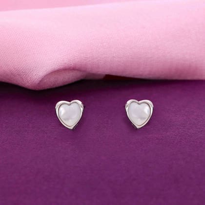 Sterling Silver Minimalistic Heart Stud Earrings-None / Silver