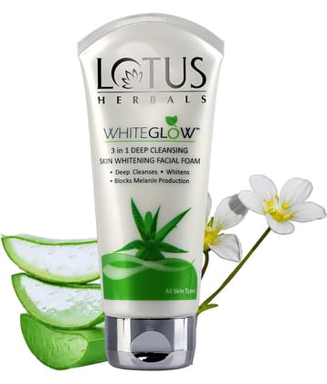 Lotus Herbals Whiteglow 3 In 1 Deep Cleaning Skin Whitening Facial Foam ,With Aloe Veragel ,100G