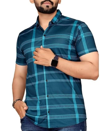 STI Cotton Blend Regular Fit Checks Half Sleeves Men's Casual Shirt - Teal ( Pack of 1 )