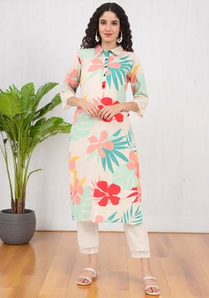 Blush & Teal Tropic Kurta-M