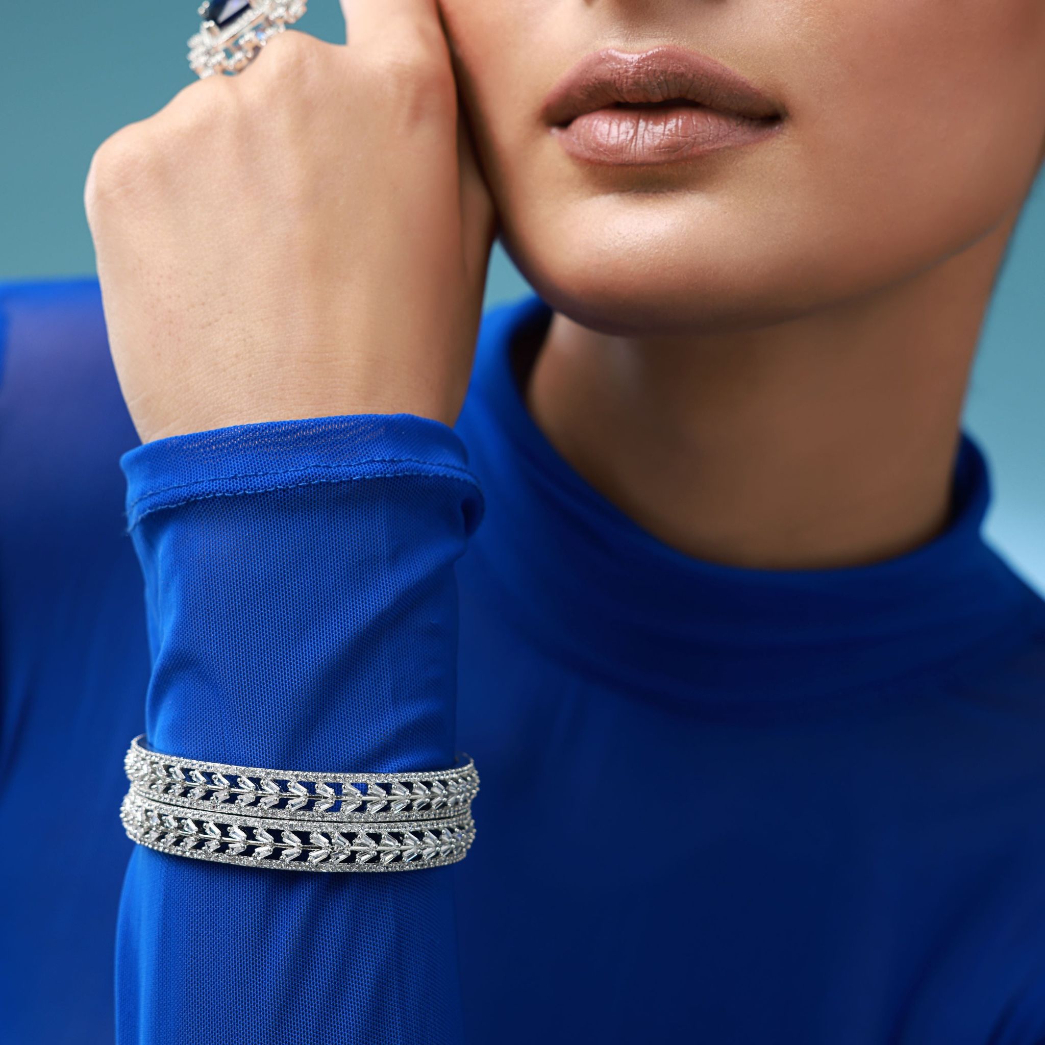 Svajone Diamond Bangles (SET OF 2)-CZ DIAMOND STONES / WHITE / 2.4