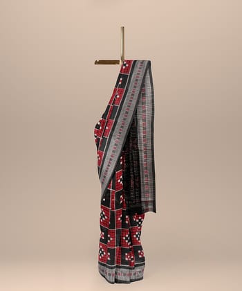 Red Black cotton Handloom Sambalpuri Saree