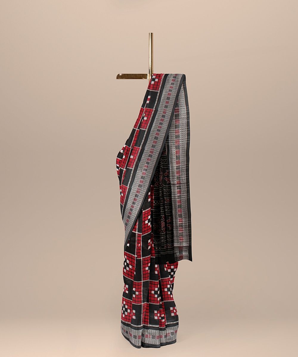 Red Black cotton Handloom Sambalpuri Saree