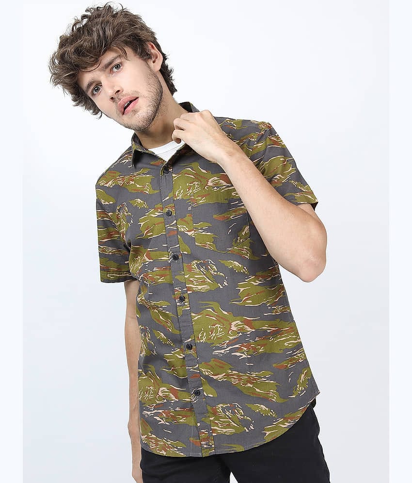 Ketch 100% Cotton Regular Fit Printed Half Sleeves Men's Casual Shirt - Grey ( Pack of 1 )